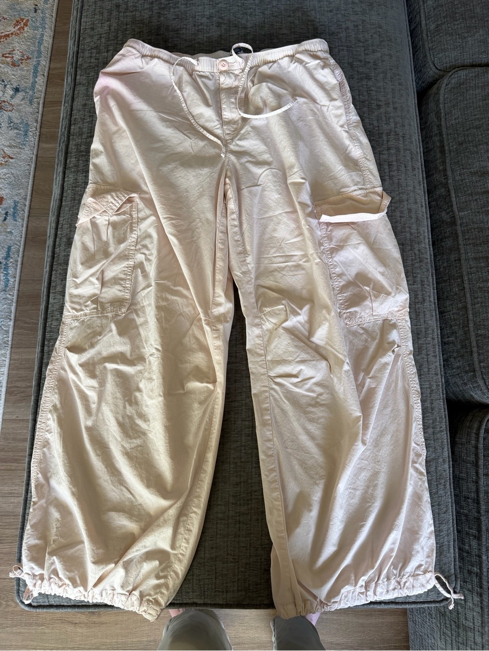 American Eagle Outfitters Pale Pink Cargo Joggers with Drawstring Cuffs